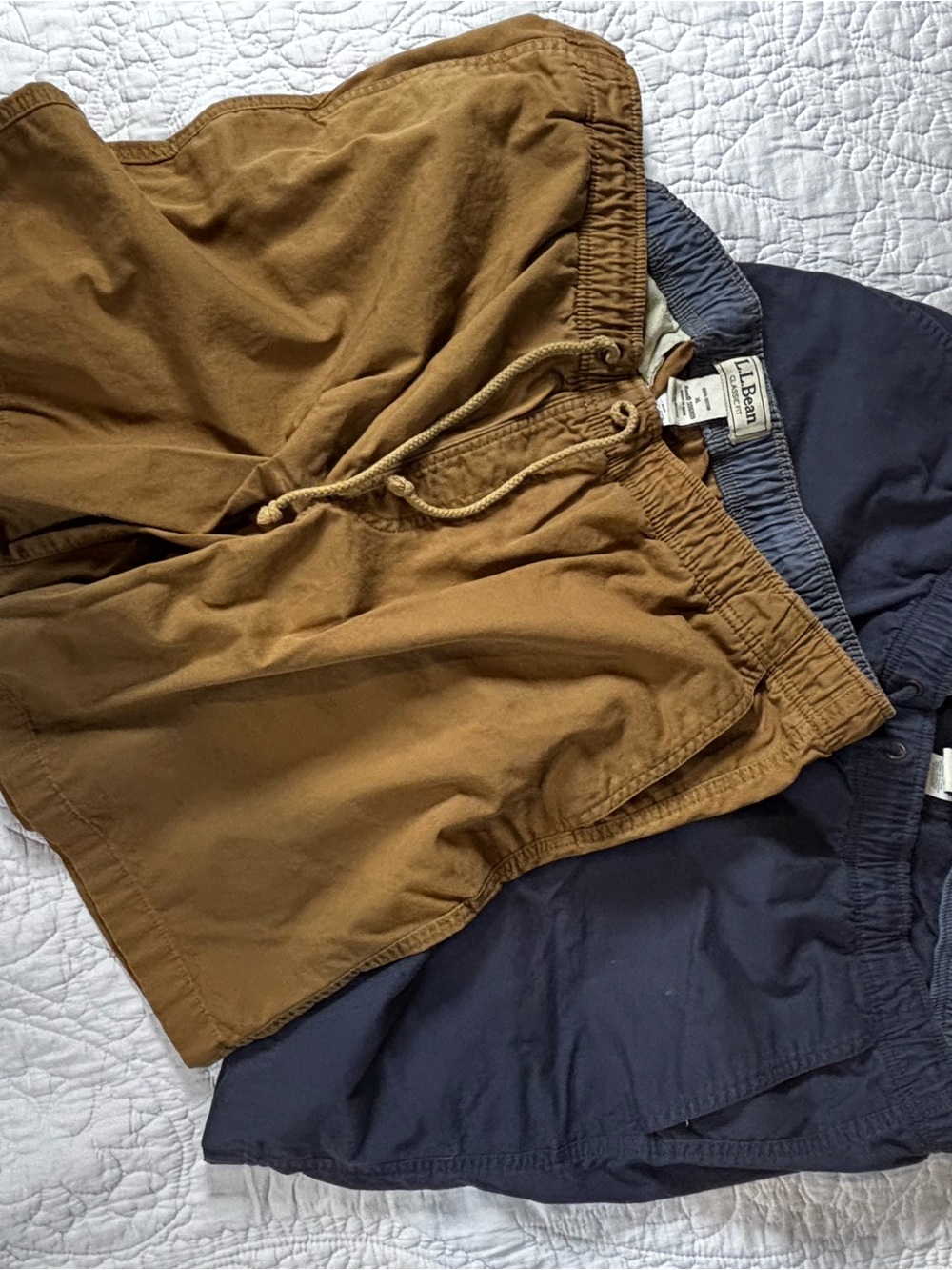 L.L. Bean Men's Brown and Navy Drawstring Shorts